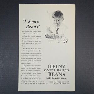 1927 Heinz Oven-Baked Beans With Tomato Sauce Vintage Print Ad 57‎ Young Man